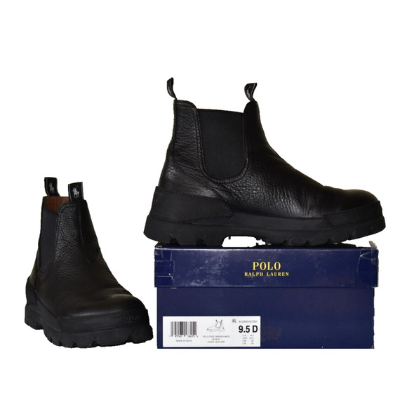 B8 Auth POLO RALPH LAUREN Black Oiled Leather Oslo Chelsea Boot - Main Image